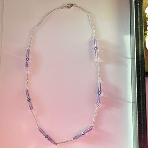 NEW Mid-length necklace. Silver plated chain with amethyst and Swarovski
